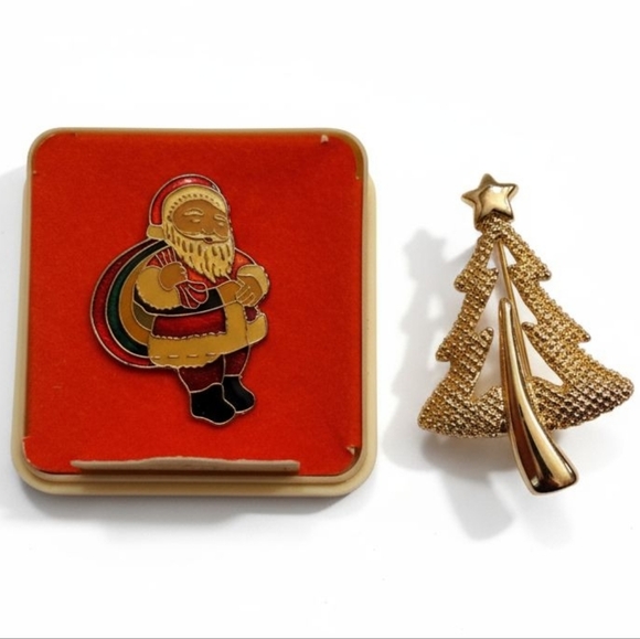 2XHP! Vintage Bundle of 2 Christmas Tree & Hallmark Santa Holiday Pins! - Picture 8 of 8
